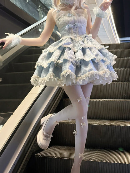 Buling Moon - Ballet Elegance - Sweet Lolita Mini JSK Set with Tulle Shirt and Headdress