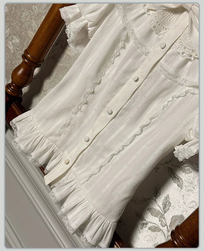 Alice Girl - Sea Salt Fairytale - Sweet Lolita Blouse Short Puff Sleeves Lolita Shirt