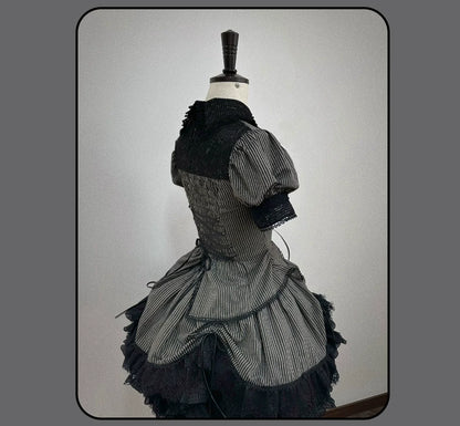 Susin Lolita - Striped Cross - Gothic Coordinated Lolita Set, Adjustable Blouse & Skirt