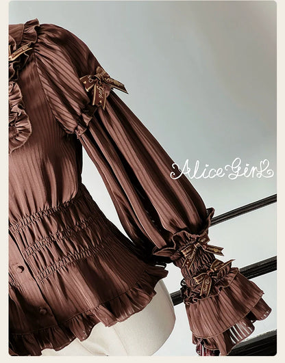 Alice Girl - Bear Chocolate Bar - Kawaii Lolita Blouse, Long Sleeve