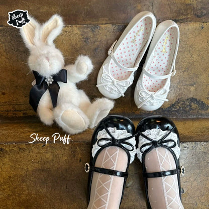 Sheep Puff - Young Layla - Vintage Lolita Shoes Low Heel Butterfly Shoes