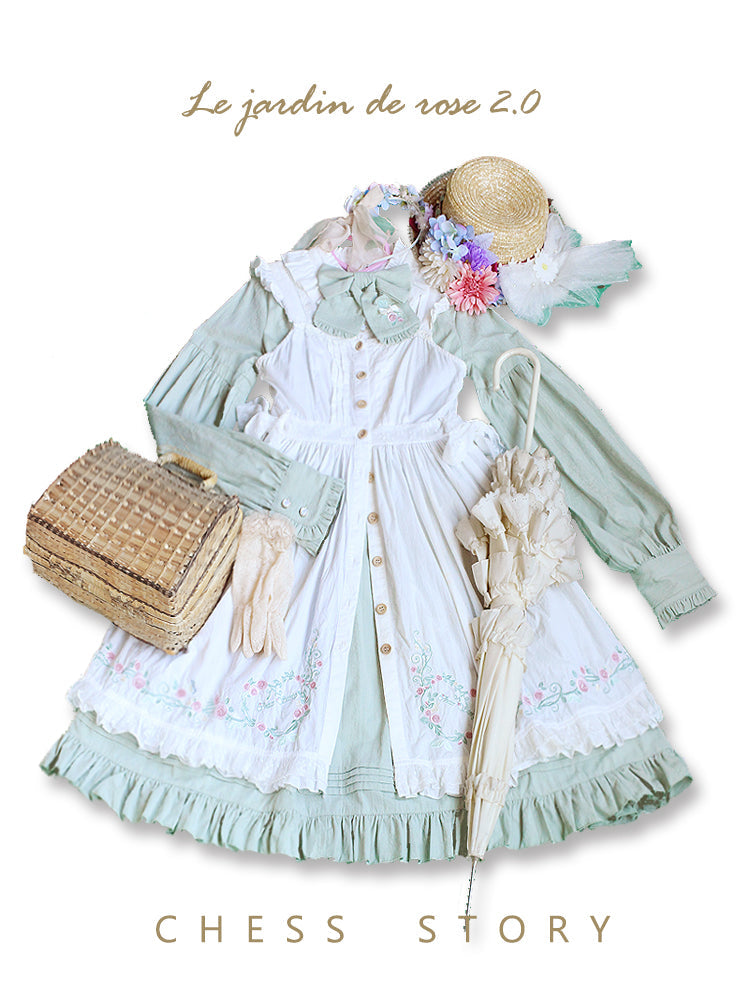 Chess Story - Rosebud Manor Version 2.0 - Vintage Country Lolita Embroidered JSK Smocked Dress
