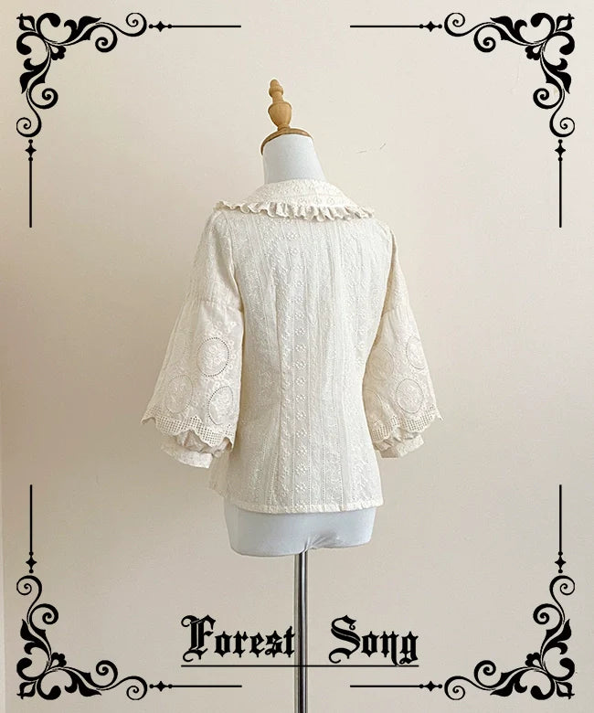 Forest Song - Daily Lolita Shirt Apricot Embroidered Blouse
