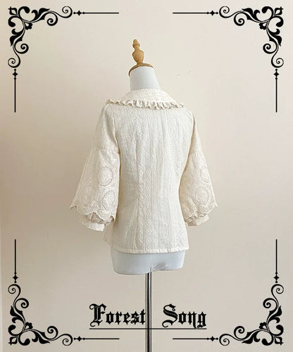 Forest Song - Daily Lolita Shirt Apricot Embroidered Blouse