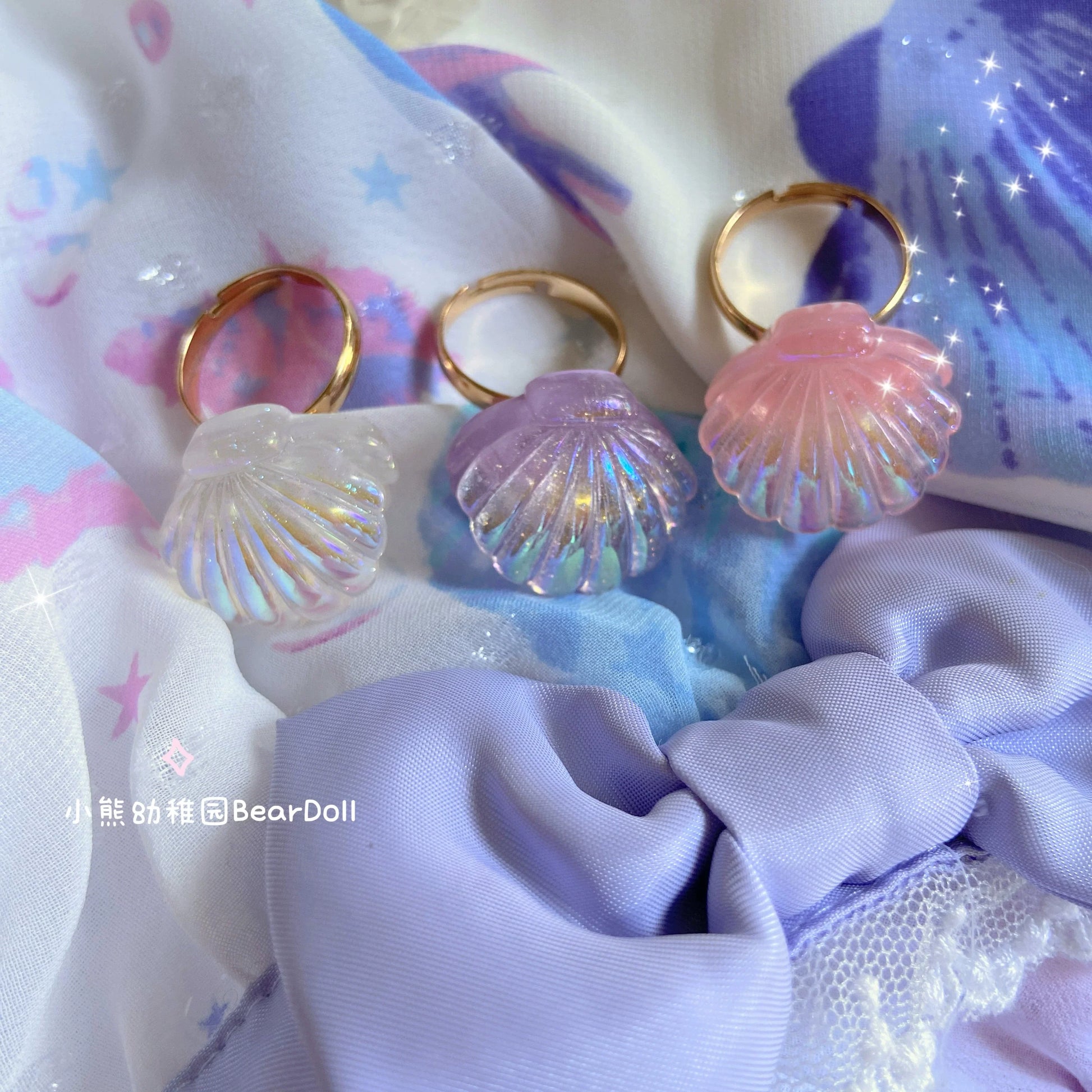 Bear Doll - Kawaii Lolita Ring Adjustable Shell Heart Shape Accessories