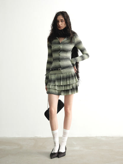 Fake Two-piece Striped Ruffled Knitted Dress