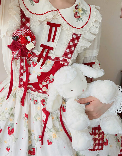 Piggy Bun - Sweet Lolita Shirt Strawberry Embroidery Ivory Blouse