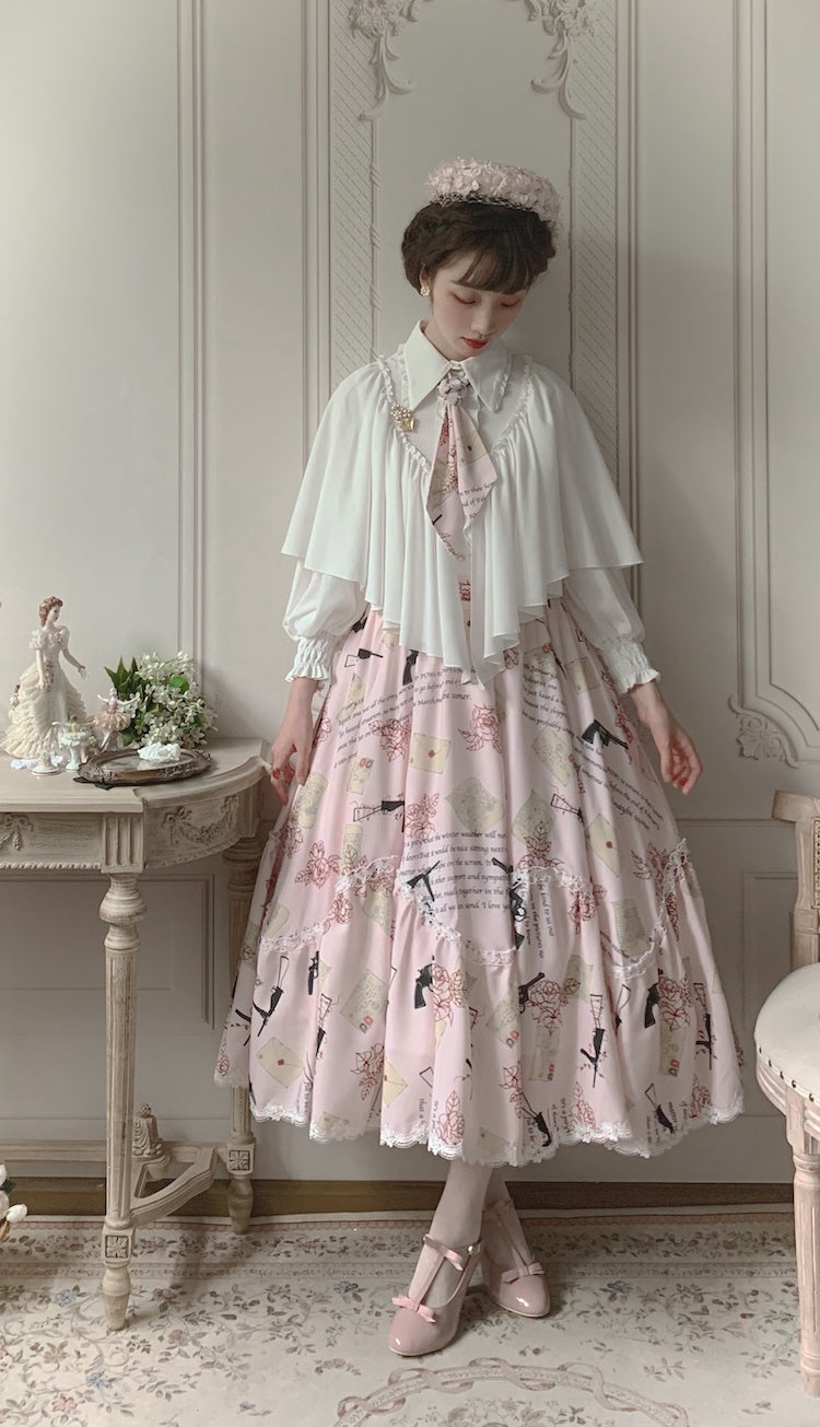 VTGDOLL - World War II love letter - Elegant Lolita Shirt and Lolita Painted SK
