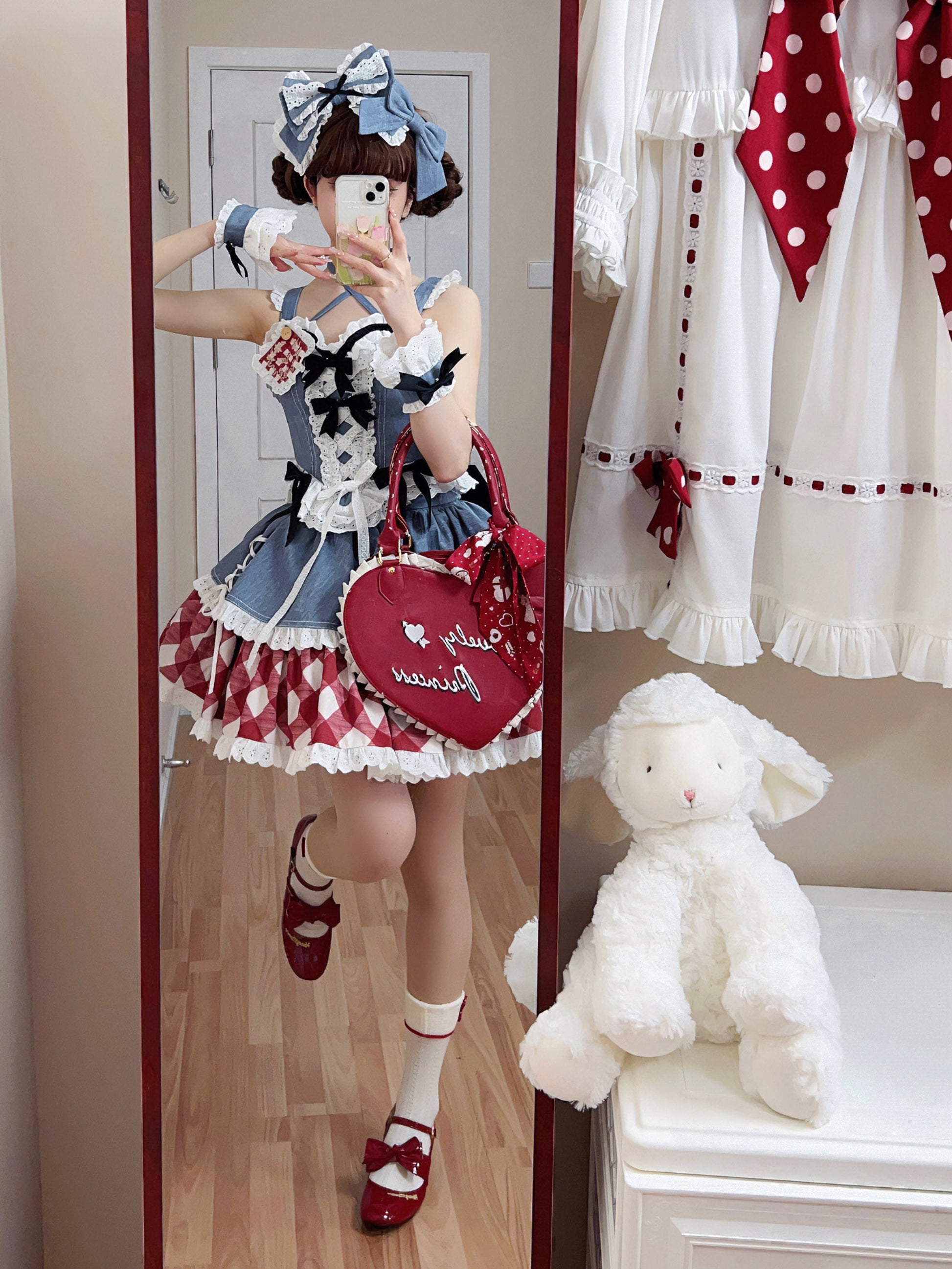 Kuma - Sweet Cowboy - Sweet Lolita Pastel Colors Denim Skirt Set