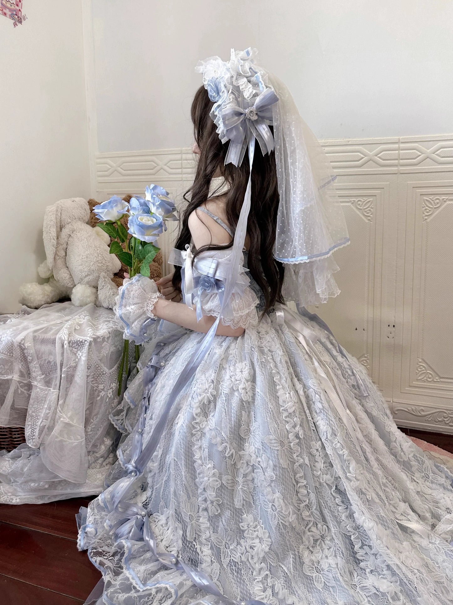 MieYe - Diana Rose - Bridal Lolita Dress Short Wedding OP with Accessories