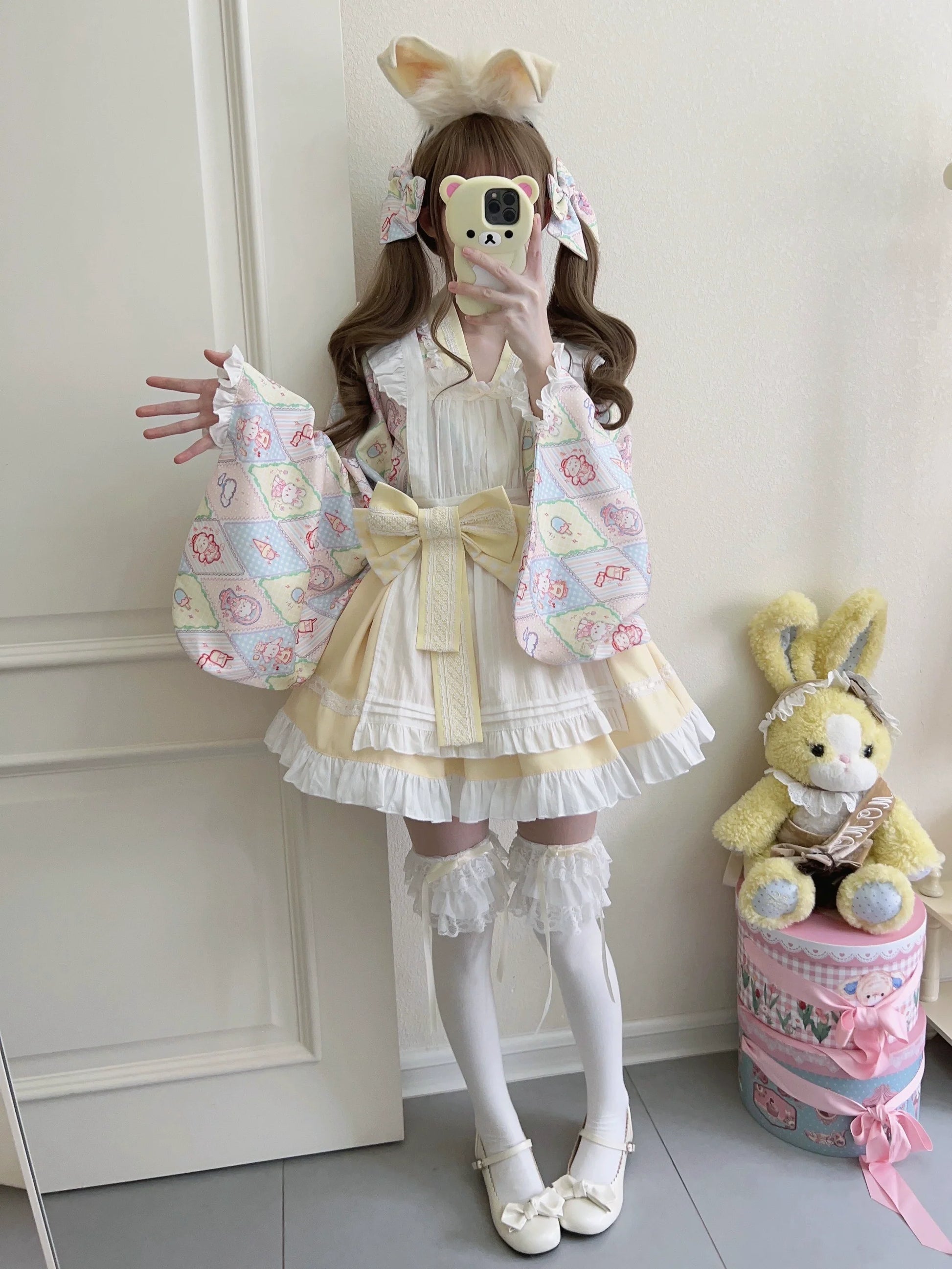 Sugar Girl - Showa Sweetness - Maid Wa Lolita Skirt Set Cute Summer Lolita Bow Apron