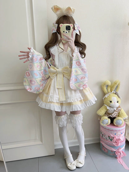 Sugar Girl - Showa Sweetness - Maid Wa Lolita Skirt Set Cute Summer Lolita Bow Apron