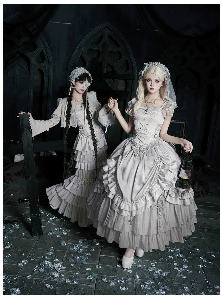 With PUJI - Letter and Poetry ﾂｷ Humanoid Robot - Silver Gothic Lolita Mermaid Skirt Set