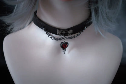 Strange Sugar - Gothic Lolita Choker Faux Leather Heart Pendant Necklace