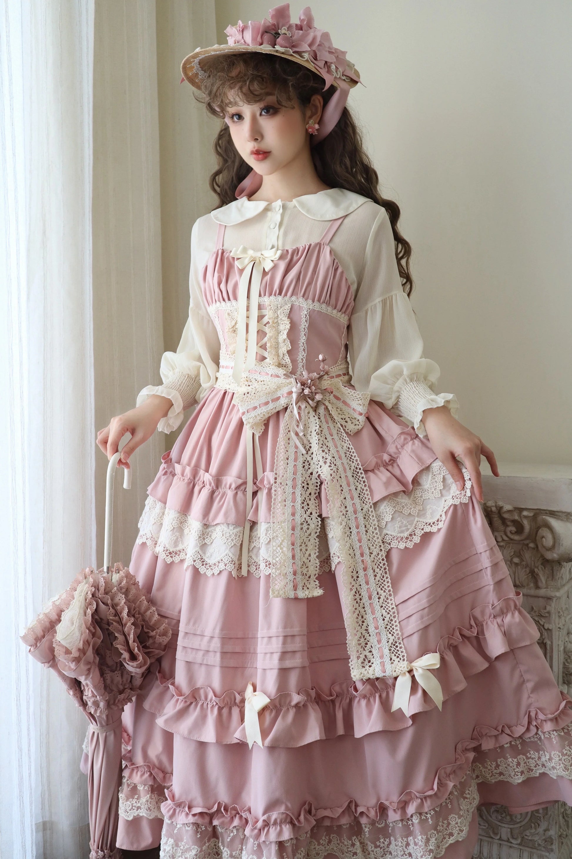 Qianmu - Lilianne - Elegant Lolita Ruffled Hem JSK Dress Multicolors