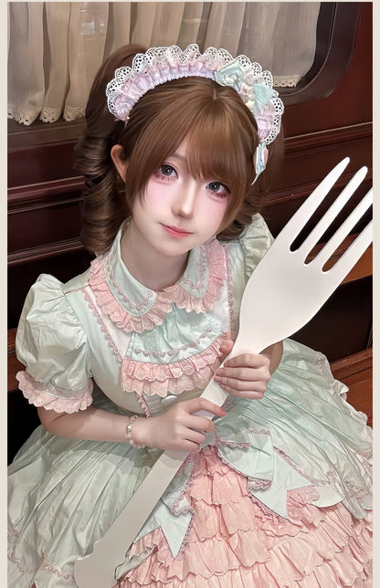 TaTaTa Lolita - Melon Parfait - Old School Lolita OP Suit Pink-Green Sweet Dress