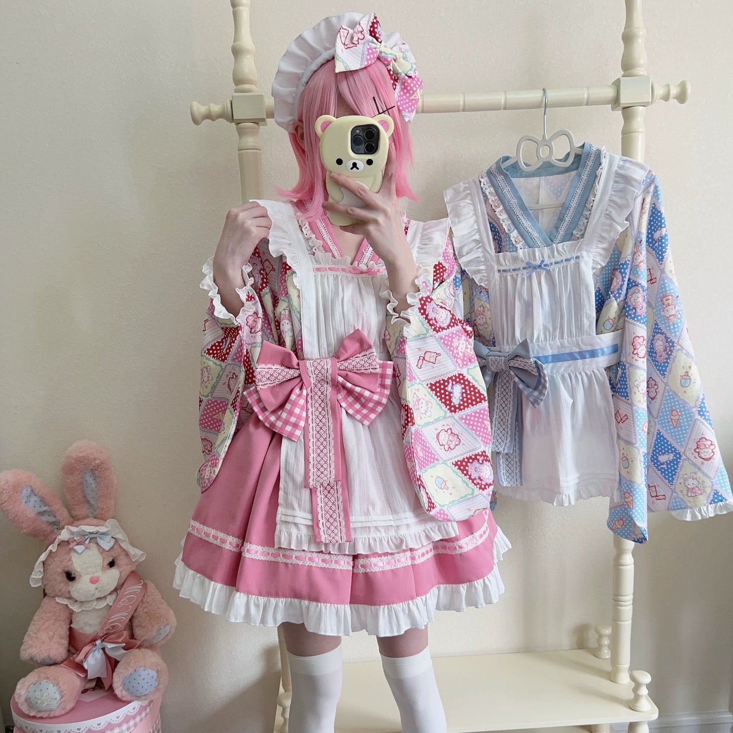 Sugar Girl - Showa Sweetness - Maid Wa Lolita Skirt Set Cute Summer Lolita Bow Apron