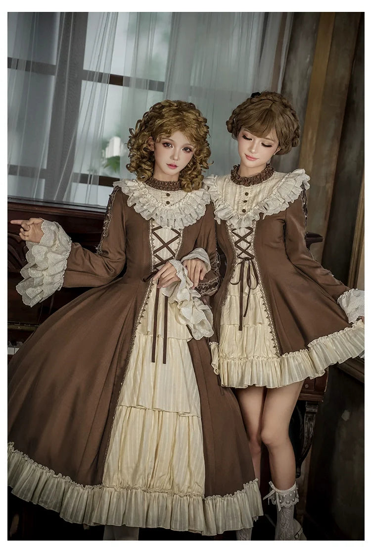 With PUJI - Walnut Box - Classic Lolita OP Dress Suit, Flared Sleeve