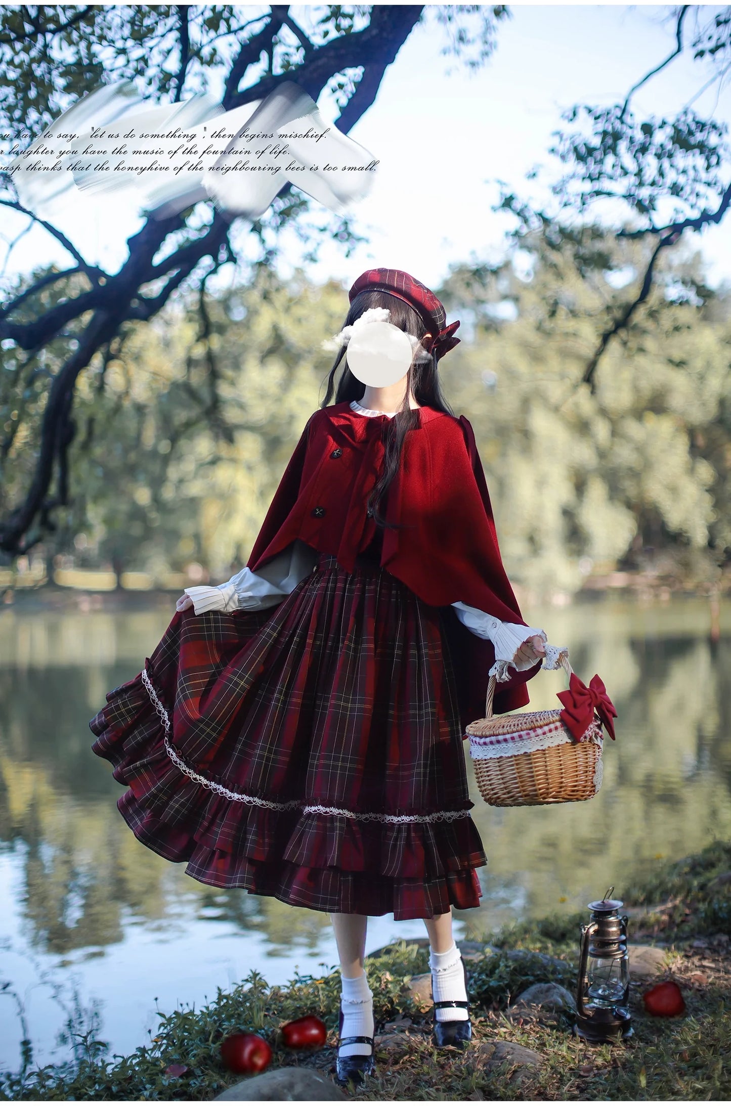 HuTaoMuJK - Little Red Riding Hood - Vintage Lolita Cape & JSK Dress Set