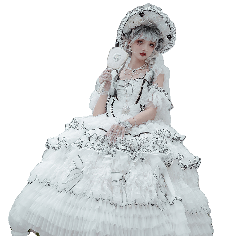 Cat Fairy - Dark Starry Night - Wedding Lolita Jumper Dress Black And White Tea Party Dress