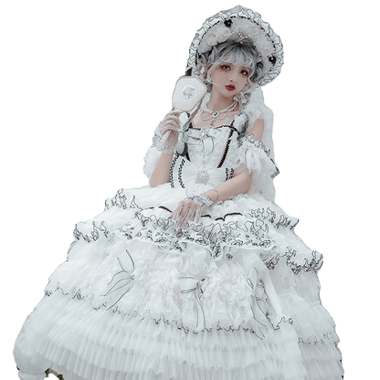 Cat Fairy - Dark Starry Night - Wedding Lolita Jumper Dress Black And White Tea Party Dress