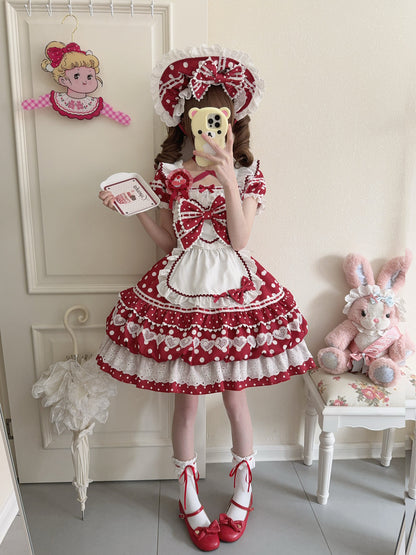 Hanguliang - Berry Bubble - Sweet Lolita OP Suit Tiered Ruffles Skirt with Polka Dots