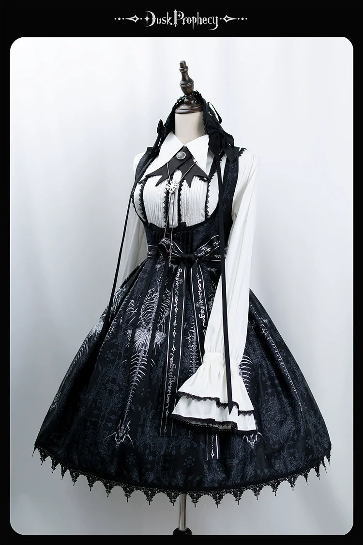 DuskProphecy - Coccyx - Elegant Lolita Dress High Waist Fishbone Print JSK Set