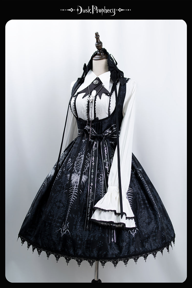 DuskProphecy - Coccyx - Elegant Lolita Dress High Waist Fishbone Print JSK Set