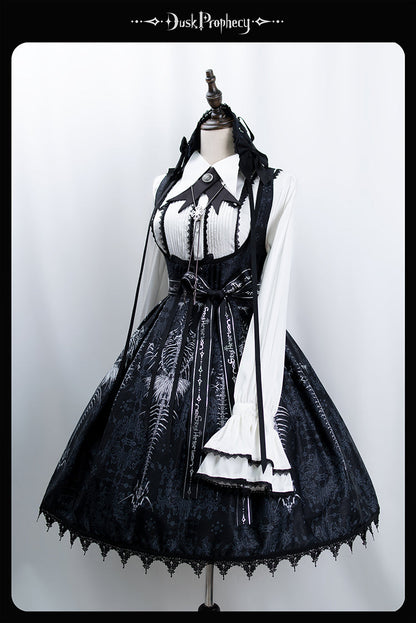 DuskProphecy - Coccyx - Elegant Lolita Dress High Waist Fishbone Print JSK Set