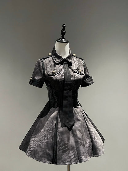 Your Highness - Iron Rose Black Mamba - Gothic Lolita OP Nurse Military Lolita Dress