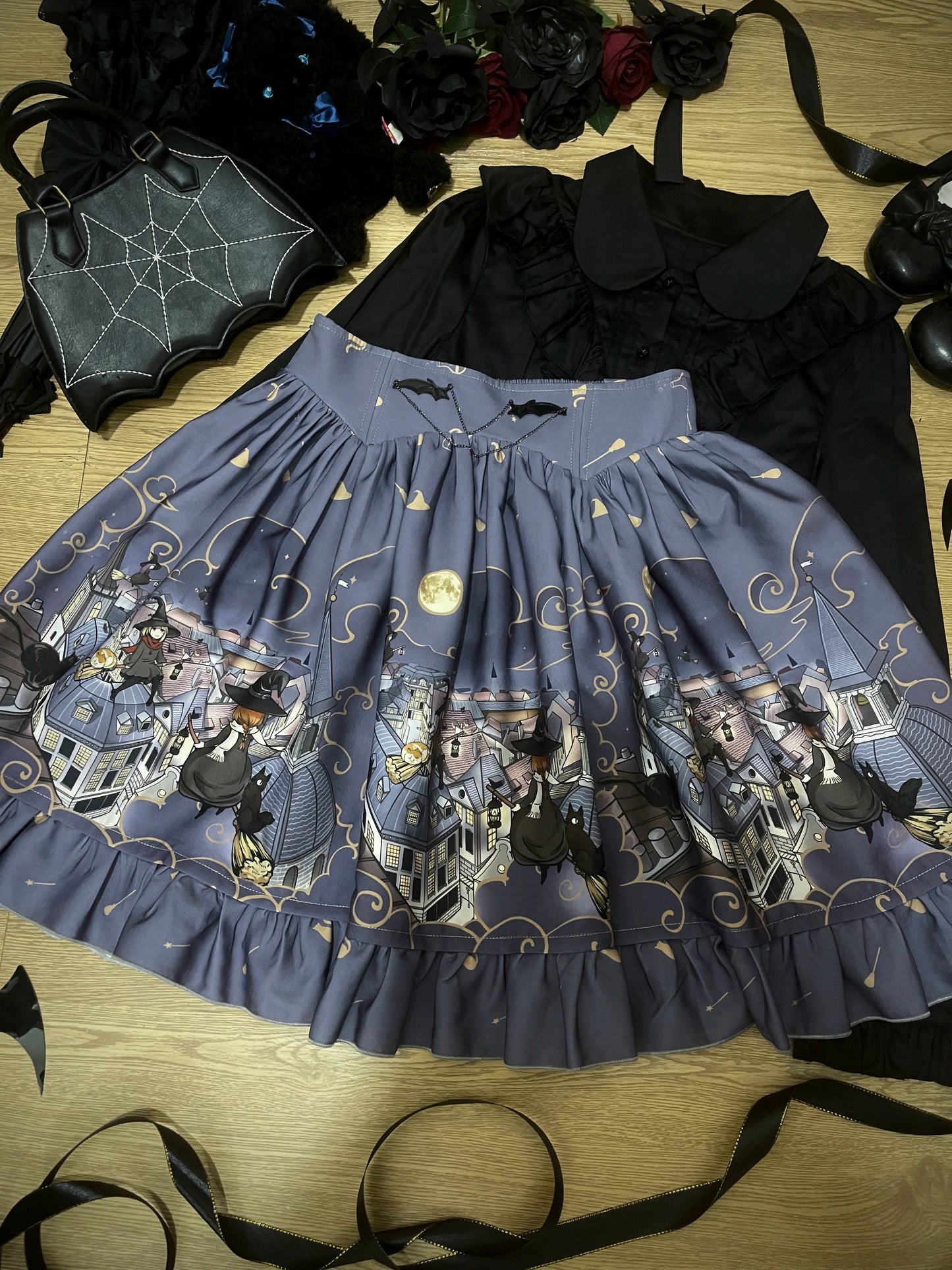 Magic Tea Party - Witching Night - Gothic Lolita SK Halloween Chiffon Skirt