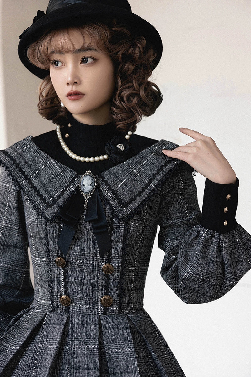 ZeeYe - Maple Dan Bai Lu - Classic Lolita Plaid Dress Long Sleeved OP