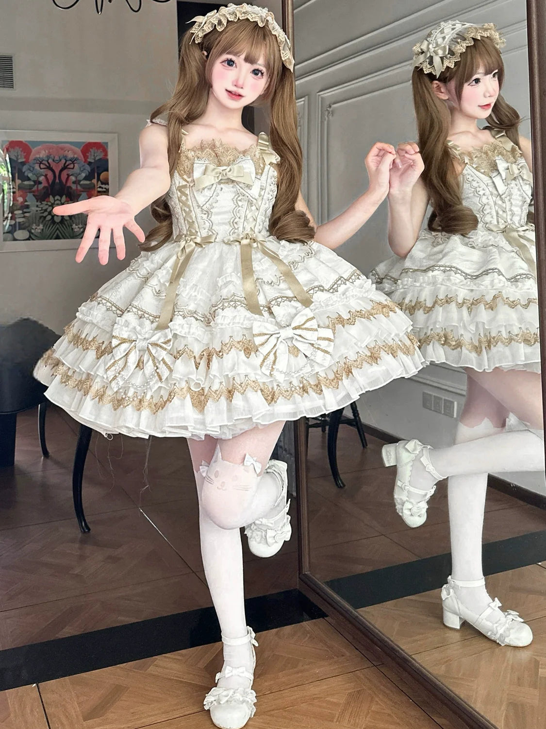 Hanguliang - Gilded Memories - Princess Lolita Jumper Dress, Tiered Ruffles