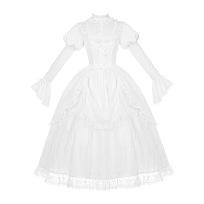 With PUJI - Fallen Heaven - White Gothic Lolita OP Set, Double Layered Skirt