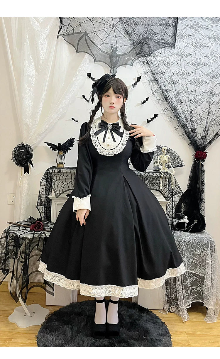 Hezi's Cat Haven - Black Cat Butler - Maid Lolita OP Dress Elegant Black and White Dress