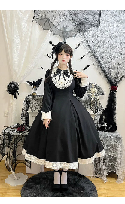 Hezi's Cat Haven - Black Cat Butler - Maid Lolita OP Dress Elegant Black and White Dress
