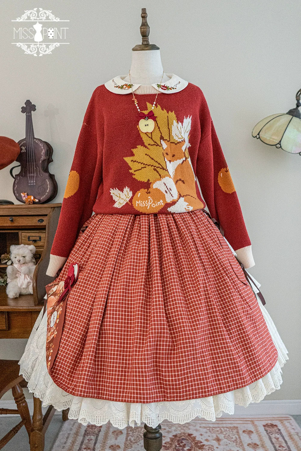 Miss Point - Chubby Fox in the Forest - Kawaii Lolita Sweater Customized Winter Lolita Couple Outfit