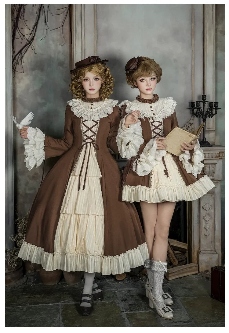 With PUJI - Walnut Box - Classic Lolita OP Dress Suit, Flared Sleeve