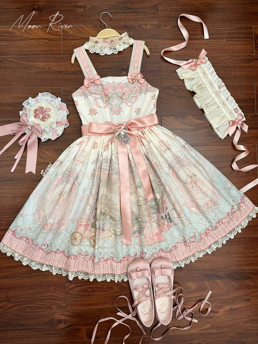 Moon River - Swan Lake Mirror - Pink Sweet Lolita Print JSK Dress