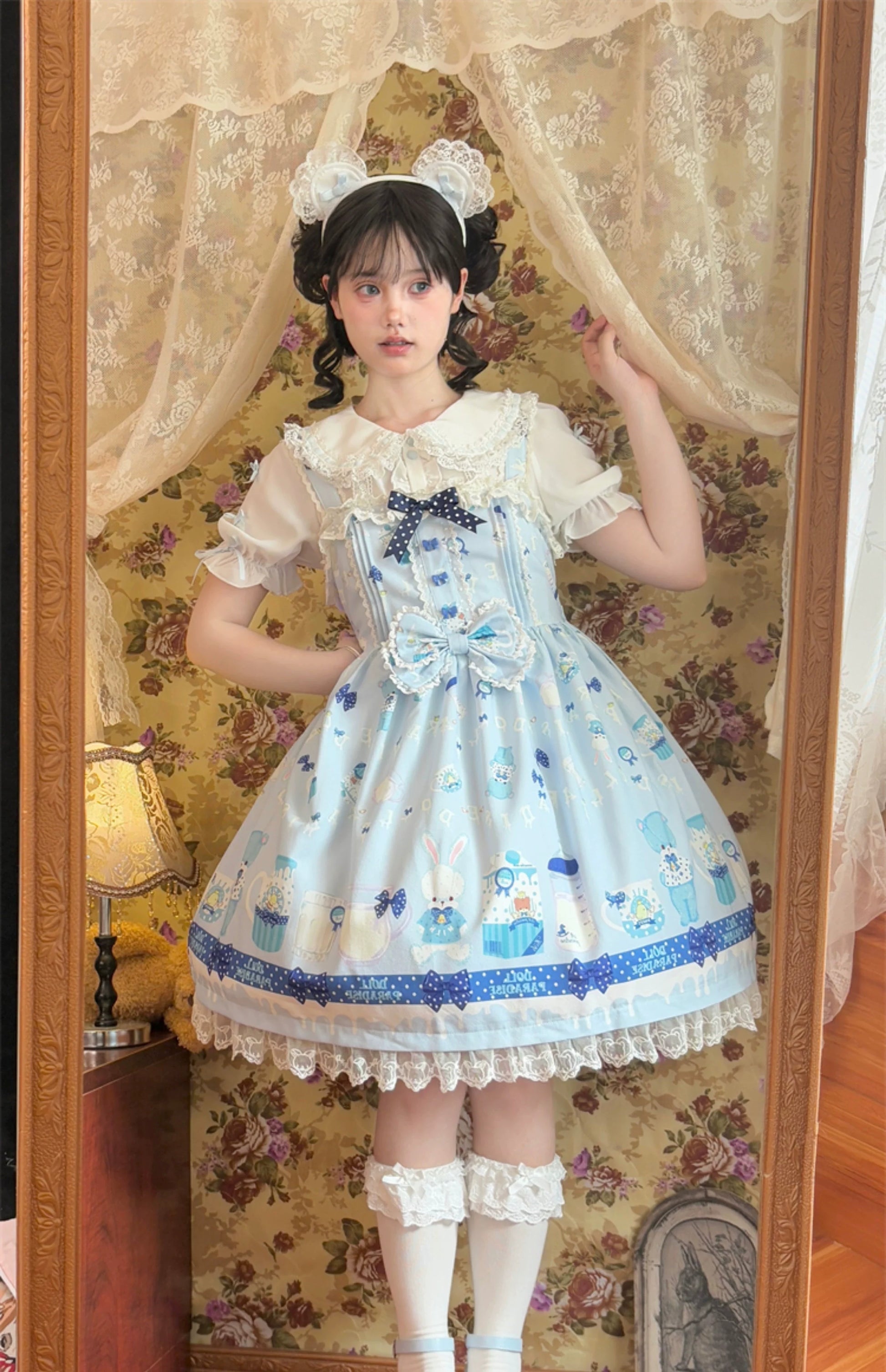 To Alice - Dear Dolls - Kawaii Lolita JSK Dress, Bear & Bunny Print