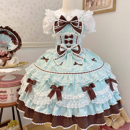 Sugar Girl - Fondant Cake - Summer Sweet Lolita JSK Dress, Tiered Ruffles and Bows