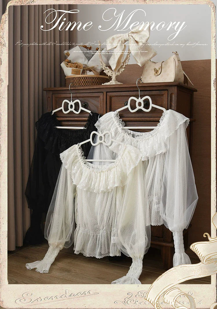 Time Memory - Layered Heart - Sheer Classic Shirt with Mutton Sleeves & Polka Dot