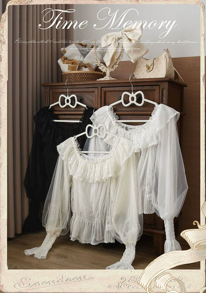 Time Memory - Layered Heart - Sheer Classic Shirt with Mutton Sleeves & Polka Dot