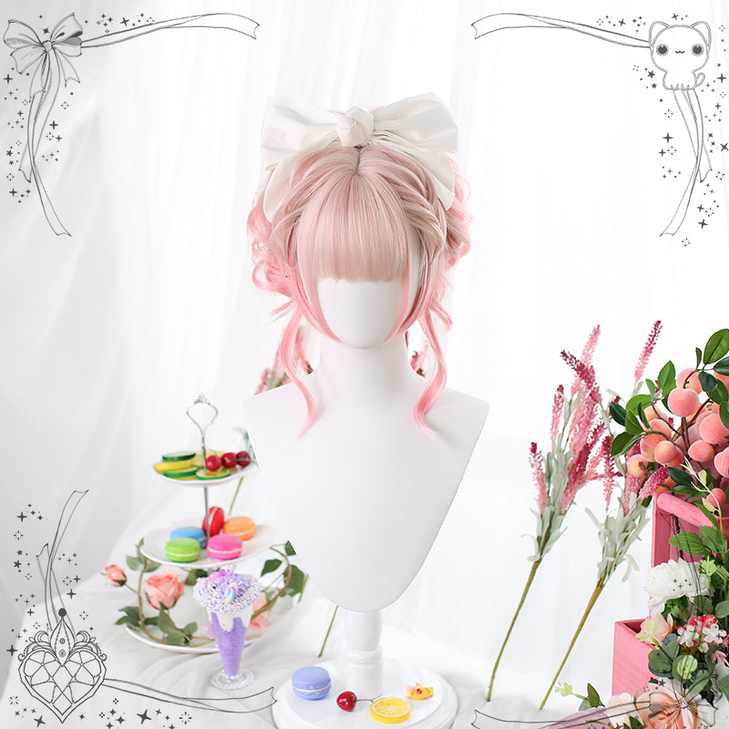 Dalao Home - Sweet Lolita Gradient Peach Pink Long Curly Wig