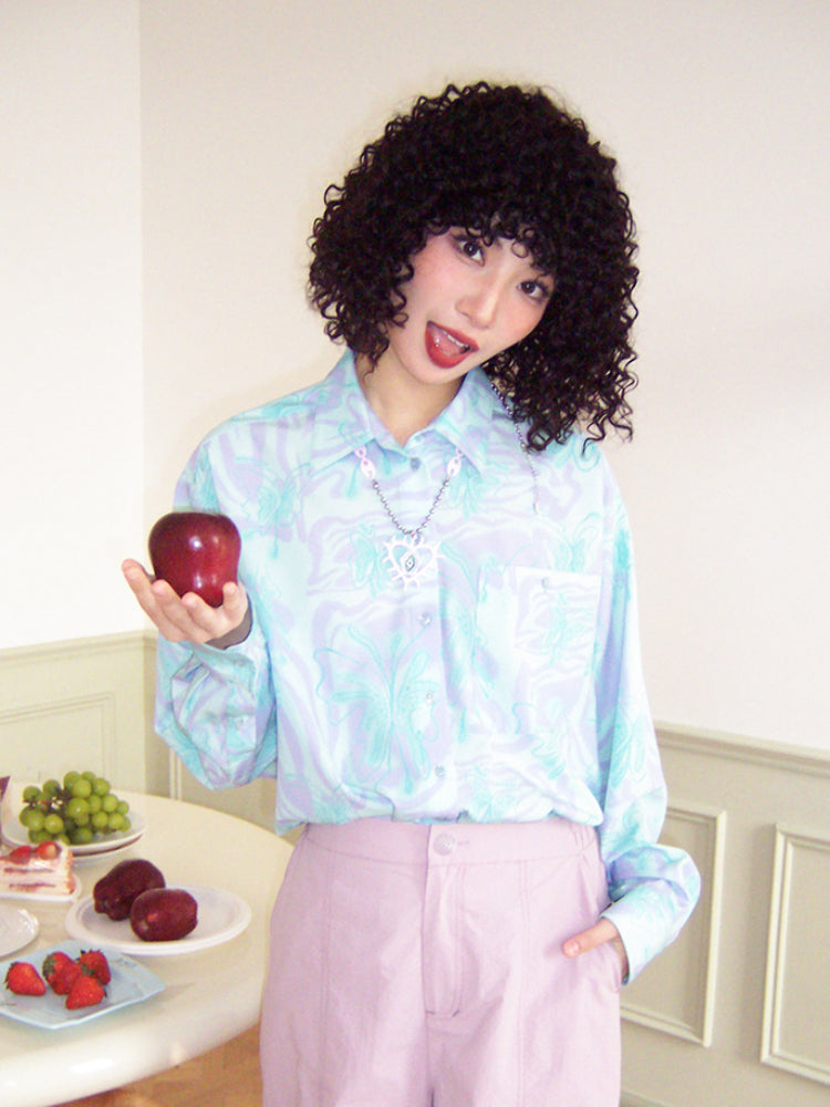 Butterfly print loose long sleeve shirt【s0000006553】