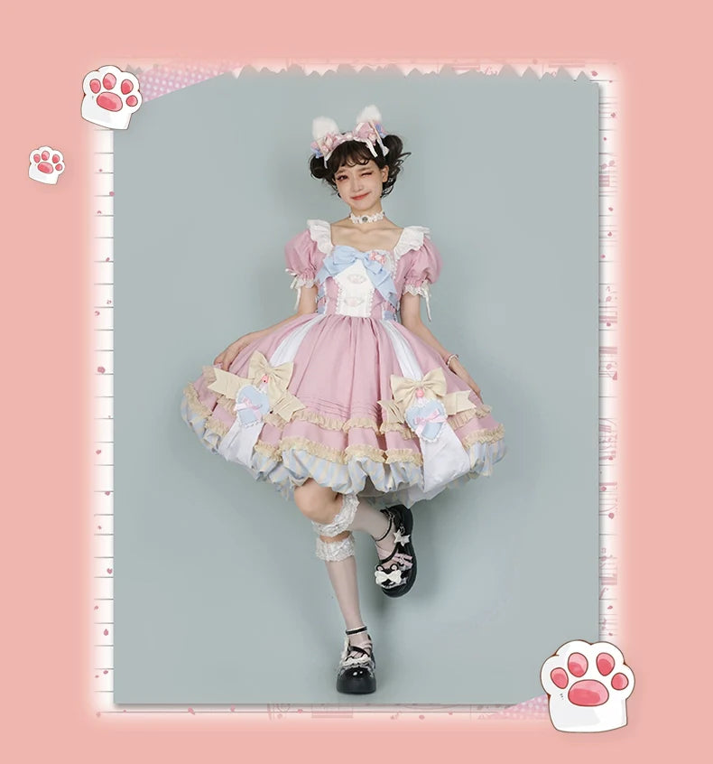 OCELOT - Sweet Lolita Pink Cat Tail OP Dress Set