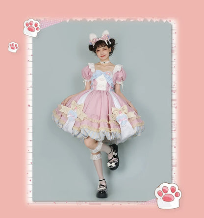 OCELOT - Sweet Lolita Pink Cat Tail OP Dress Set