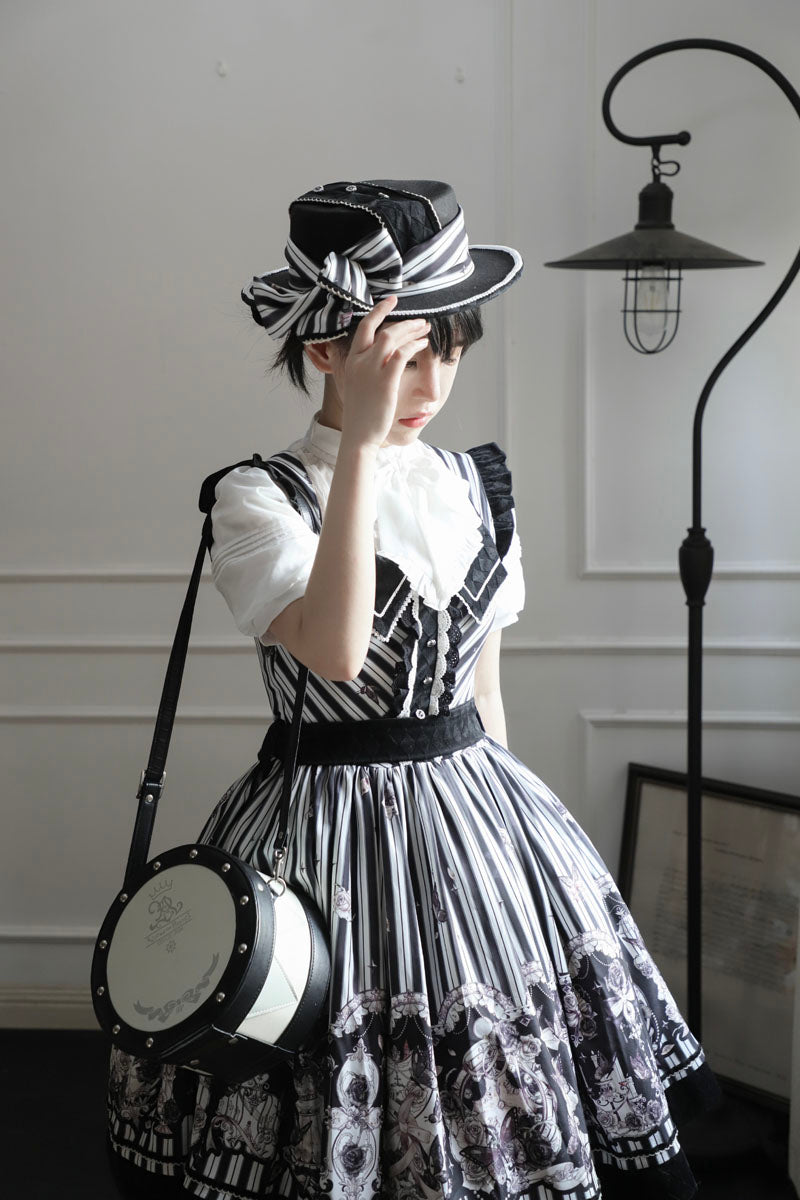 Little Bear - Gothic Lolita Black and White Striped JSK Set