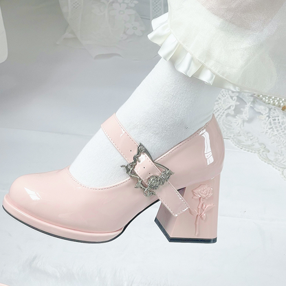 Dreamland - Wanxiang Cycle - Elegant Lolita Heel Shoes with Embossed Rose