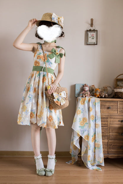 Akiyama Future Studio - Sunflower Print Lolita JSK Dress in Breathable Light Fabric